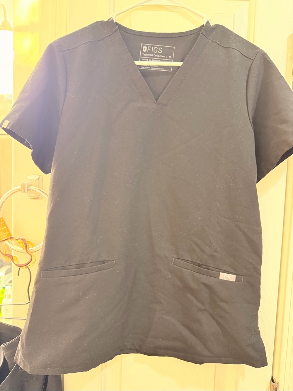 Figs Technical Collection V-Neck Scrub Top in Black